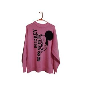 H&M Divided Disney Micky Mouse Jacquard Knit Sweater XXL Pink Crewneck Pullover